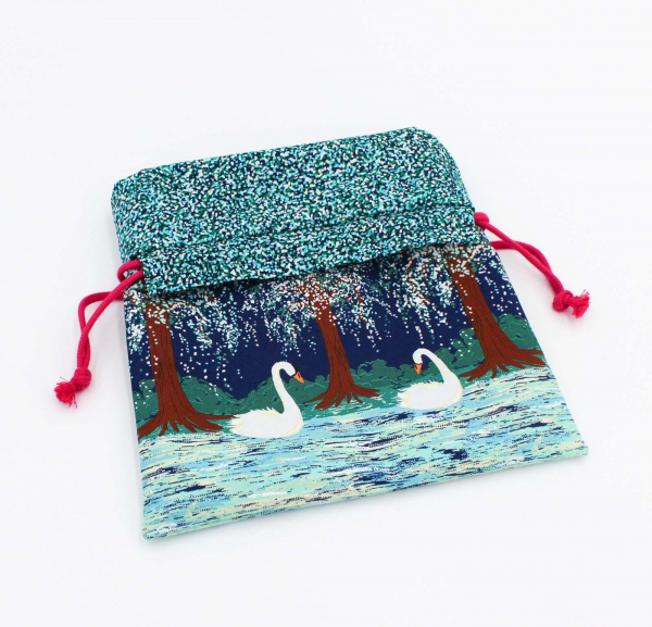 Projektbeutel / Handarbeitsbeutel mit Kordel Schwanenliebe